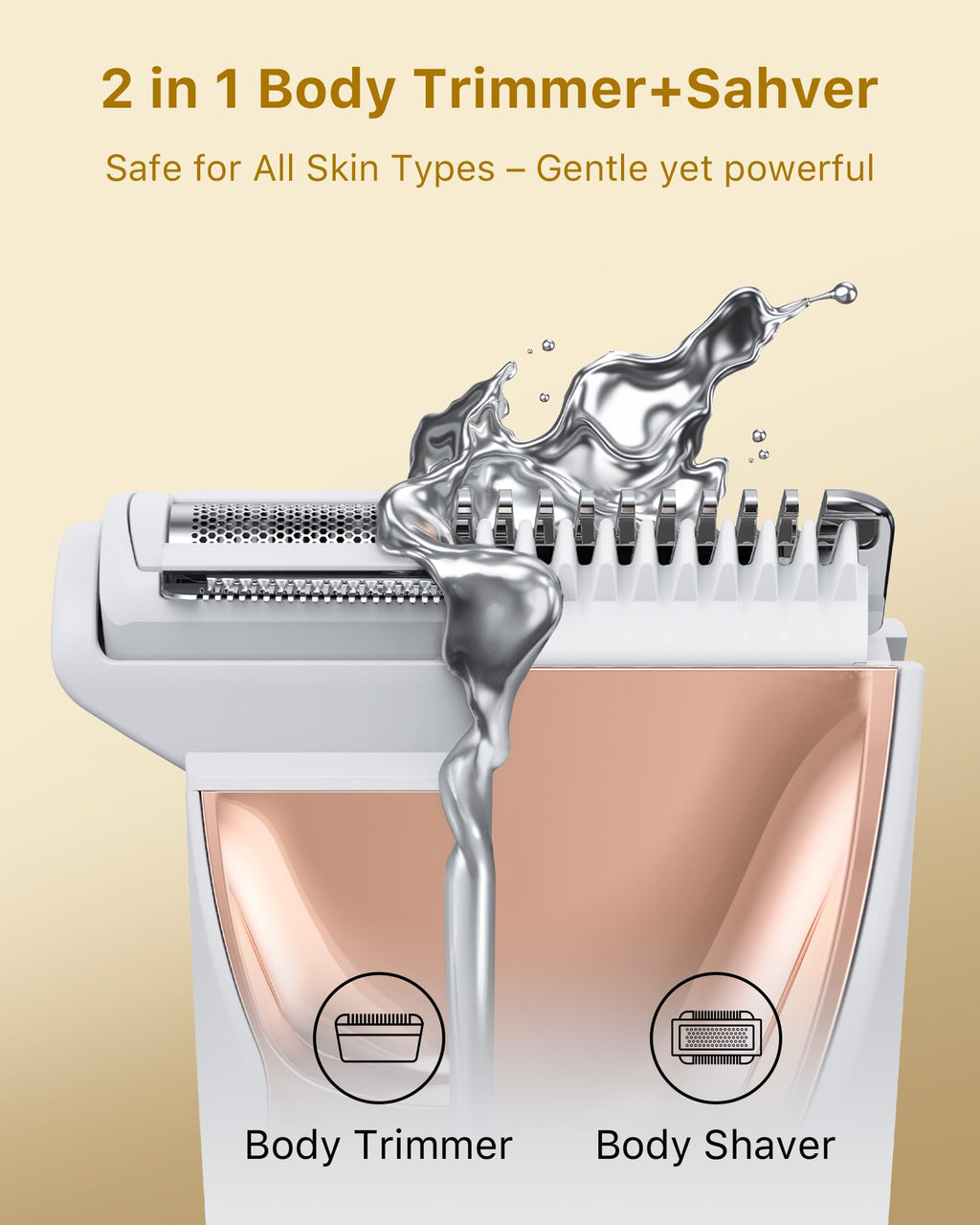 Women’s 2-in-1 Body Grooming Kit, Electric Bikini Trimmer & Shaver for Women, Wet/Dry Use, LED Light, Anti-Slip Grip, USB Rechargeable Cordless Hair Removal for Face, Legs, Underarms & Intimate Areas