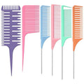 Patelai 6 Pieces Highlighting Comb Set Weaving Hair Dyeing Comb Weaving Sectioning Foiling Rat Tail Styling for Highlights Foiling Balayage Hair Coloring Men Women (Multicolor Style)