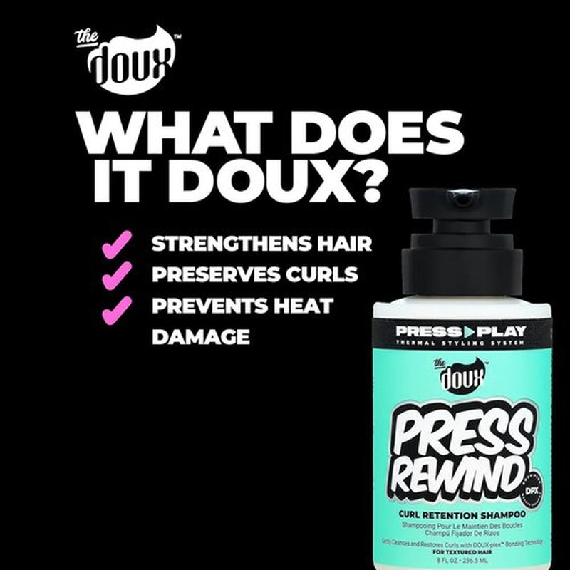 Doux PRESS REWIND Curl Retention Shampoo - Anti-Frizz Hydrating Formula with Aloe & Pataua Oil | Sulfate-Free, 8 oz