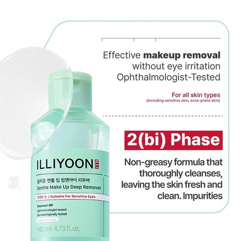 Illiyoon Gentle Deep Eye Makeup Remover - Non-Greasy 2-Phase Formula for Waterproof Makeup | 4.73 fl. oz.