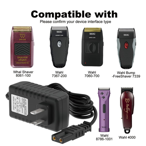 2V Charger Replacement for Wahl Shaver Shaper, Power Cord for Wahl Trimmer 8061, 8163, 8786-1001, 7367, 7357, 7029, 7060, 7035, 7339, 7356, 4000, for Wahl Clipper 5-Star Series Charging Cord