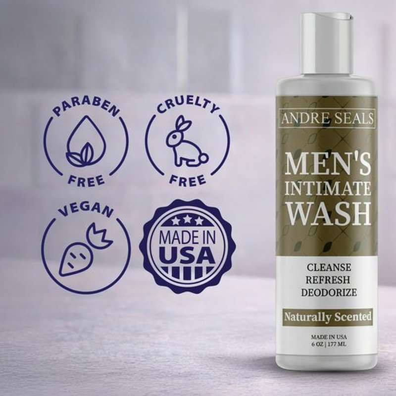 Andre Seals Intimate Wash for Men – Gentle Male Hygiene Cleanser with Aloe & Tea Tree, Rich Lather for Daily Freshness