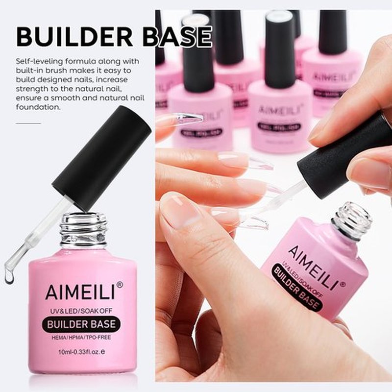 AIMEILI Hema Free Gel Nail Polish, Cruelty Free, Vegan, No Wipe Top Coat, No Wipe Matte Top Coat, Base Coat and Builder Base for Nails Gel Set