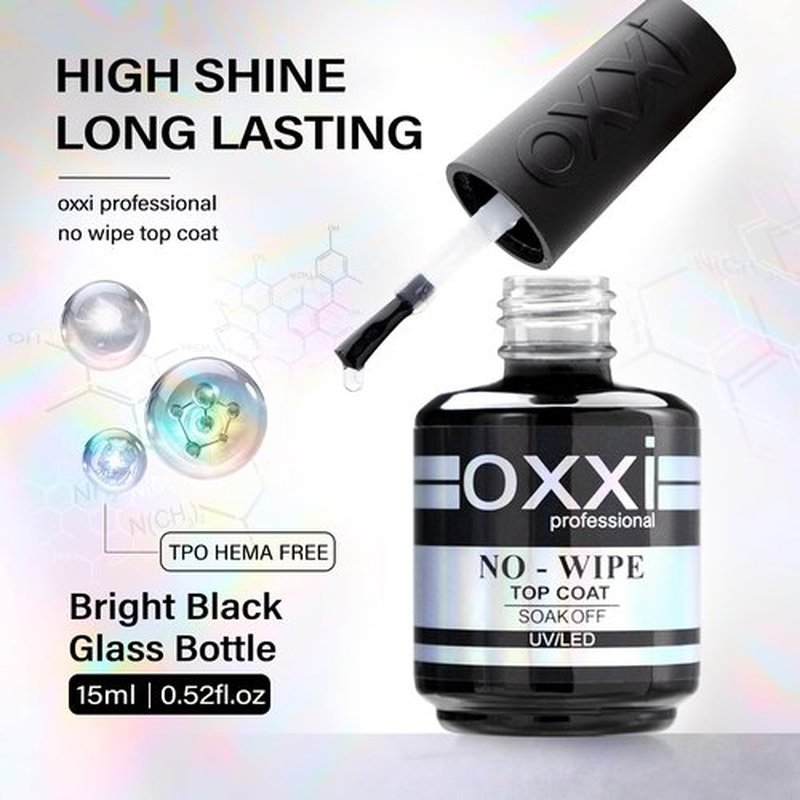 OXXI Professional No Wipe Top Coat Gel Nail Polish - Diamond-Like High Gloss, 15ml | HEMA Free, Long Lasting