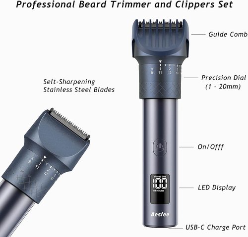 Skiennix Beard Trimmer Set - 3-in-1 Professional Shaving Kit with Foil Shaver & Nose Trimmer | IPX7 Waterproof, 20 Adjustable Settings