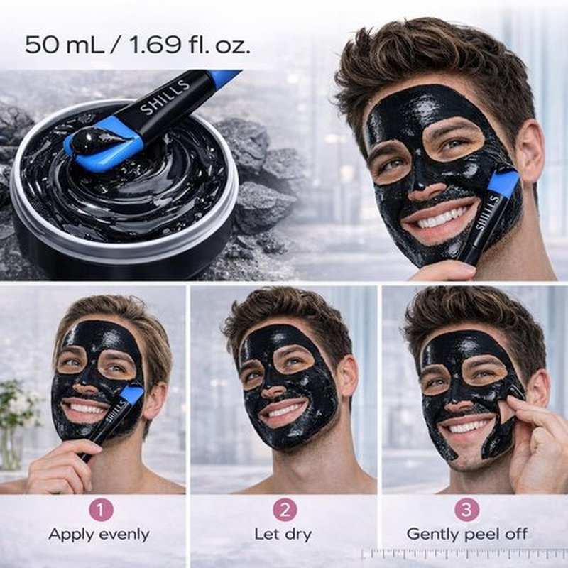 SHILLS Charcoal Mask for Men - Deep Cleansing Formula with Brush Set | 1.69 fl. oz