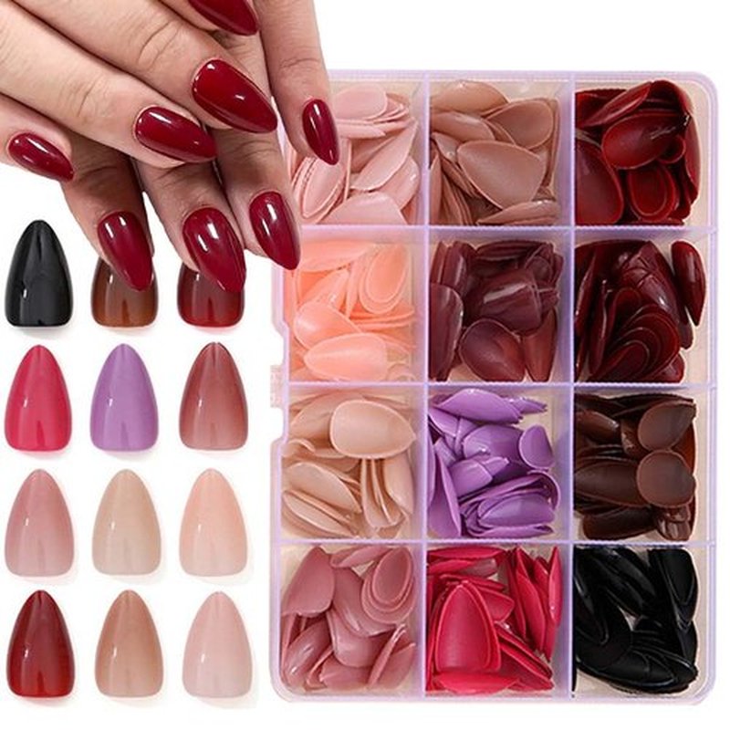 12Pack Sets Short Press on Nails 288Pcs Almond Fake Nails Solid Color False Nails Glossy Acrylic Artificial Fingernails Tips for Women DIY Manicure Art 12 Colors