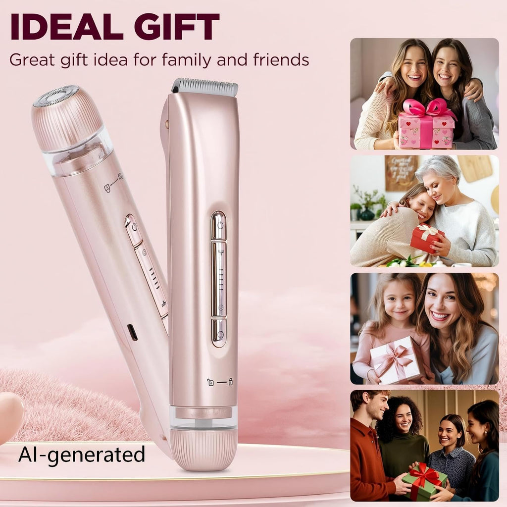 MINYUGUT 2 in 1 Dual Head Bikini Trimmer for Women, Women Electric Shaver IPX7 Waterproof Wet & Dry Use Body Hair Trimmer and Facial Hair Remover Cordless Body Shaver for Bikini Underarm Leg Arm Face