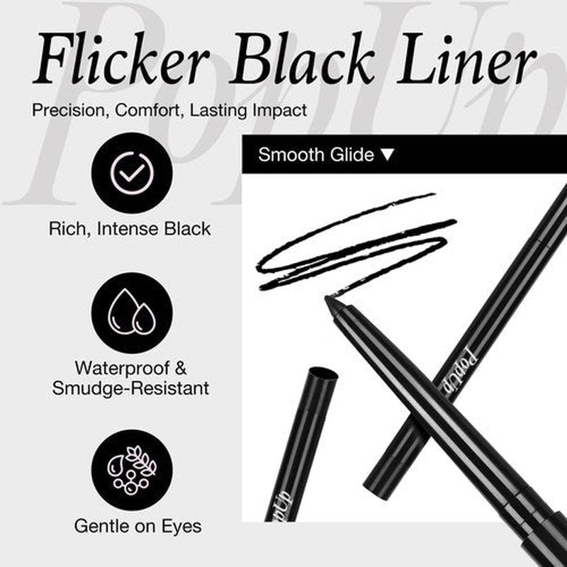 PopUp Black Eyeliner Pencils,Waterproof Gel Eyeliner Pencil Black Waterline Eye Liner Pen for Women Waterproof Smudge Proof Long-lasting (BLACK)