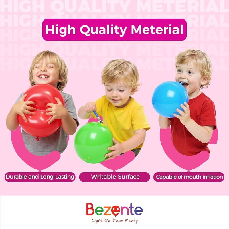 Bezente White Latex Balloons - 100 Pack 12-Inch Round Helium Balloons for Weddings & Parties