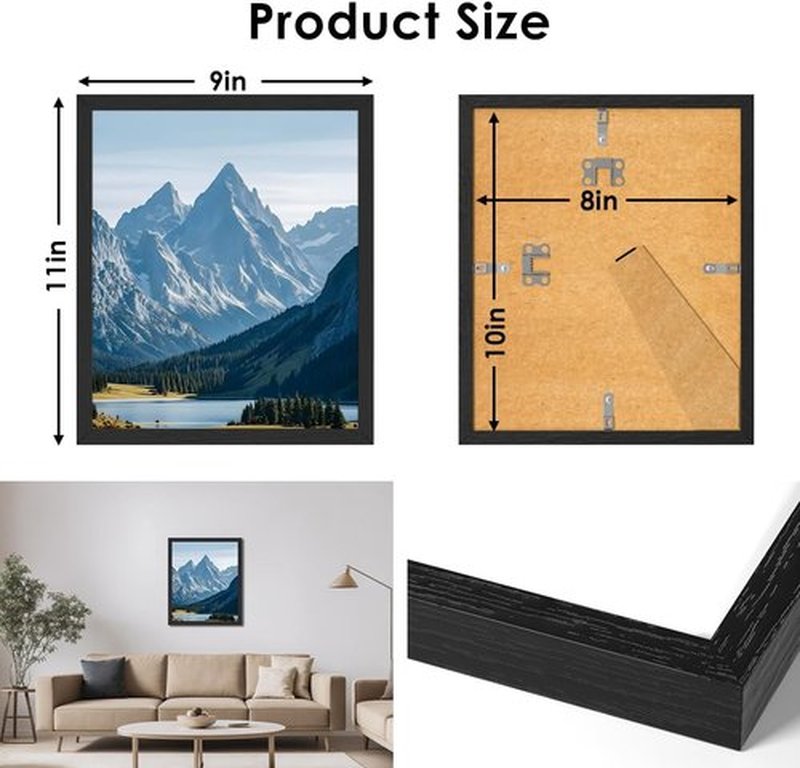 SonicPulse 8x10 Picture Frame - High Definition Plexiglass for Wall Gallery Display | Black, Horizontal & Vertical Formats