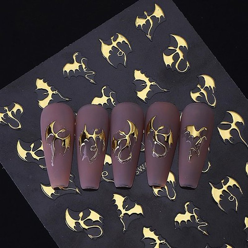 6 Sheets Halloween Gold Nail Art Stickers Decals Spider Web Nails Stickers with Rhinestones Design 5D Skull Nails Decal Self-Adhesive Bat Nail Art Decal for Women Halloween Decor