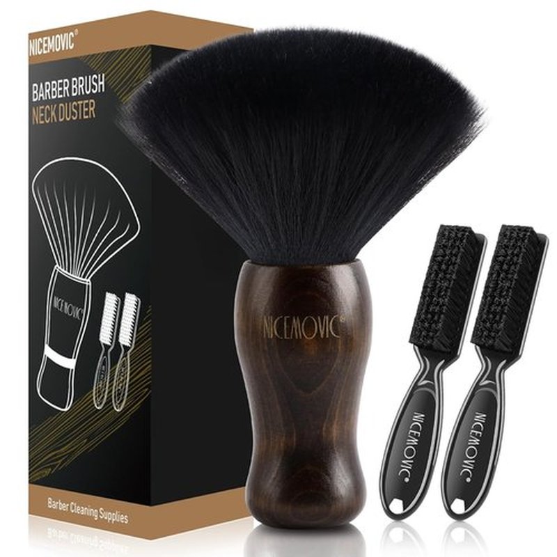 NICEMOVIC 3-in-1 Barber Neck Duster Brush Set - Professional Cleaning Tool for Hair Cutting | Brown & Black