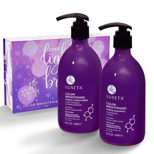 Luseta Purple Shampoo and Conditioner Set for Blonde Hair - Eliminates Brassiness & Tones Gray, Bleached Hair - Neutralizes Yellow Tones, Enhances Cool Shades, Sulfate Free - 16.9 Fl Oz Each