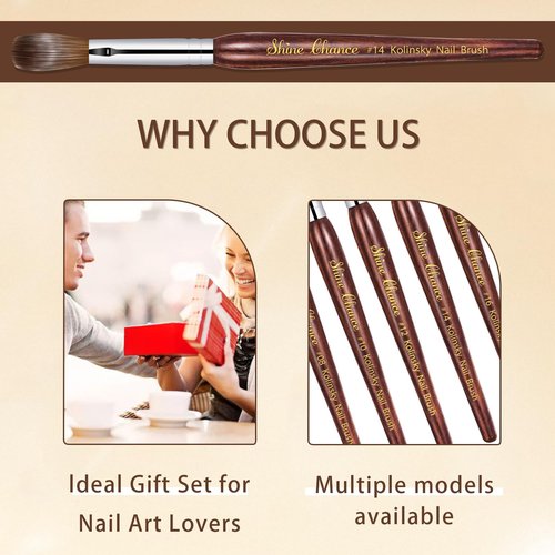 Shine Chance Acrylic Nail Art Brush - Size 16, 100% Pure Kolinsky Hair Oval Nail Brush for Professional Acrylic Application, DIY Home Salon