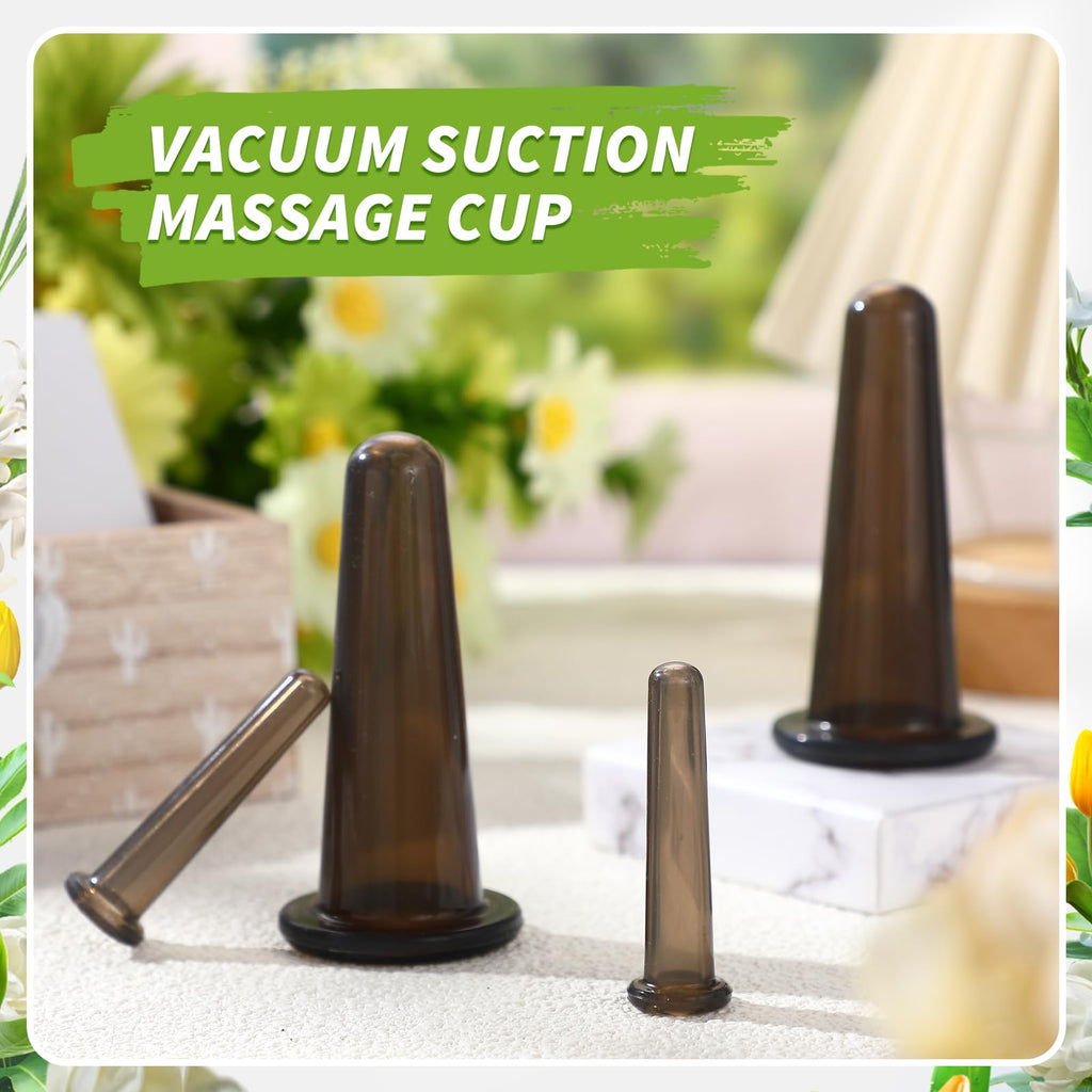 Threlaco 4pcs Facial Cupping Set Silicone Massage Cupping Set Mini Facial Cups Skin Care Neck Back Eyes Massaging Cup Anti Aging Beauty Tool Facials Care(Black)