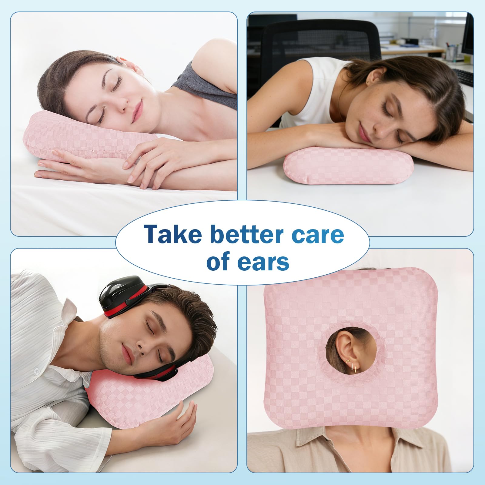 AHTOHAA Ear Piercing Pillow with Comfort Hole for Side Sleepers,Relief from Ear Pain and Pressure After Piercing or Surgery,Soft Contour Sleeping Pillow (Pink)