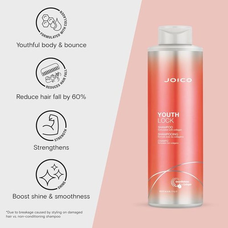 Joico YouthLock Shampoo - Collagen-Infused Formula for Youthful Body & Bounce | Reduce Breakage & Frizz