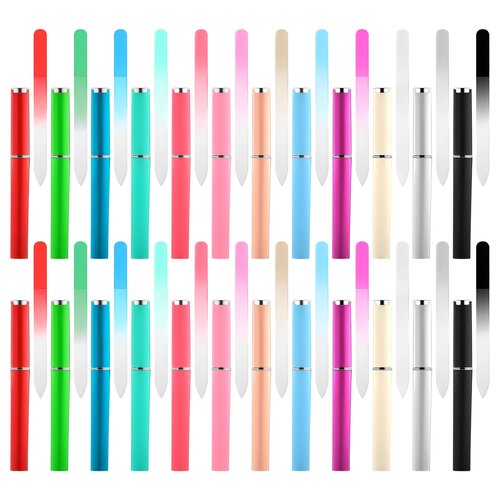 BOHUIZ 24Pcs Glass Nail File with Case, Double Sided Finger Nail Files Crystal Professional Fingernail Files Set Manicure Women Care for Natural, Pedicure, Artificial, Fake Nails