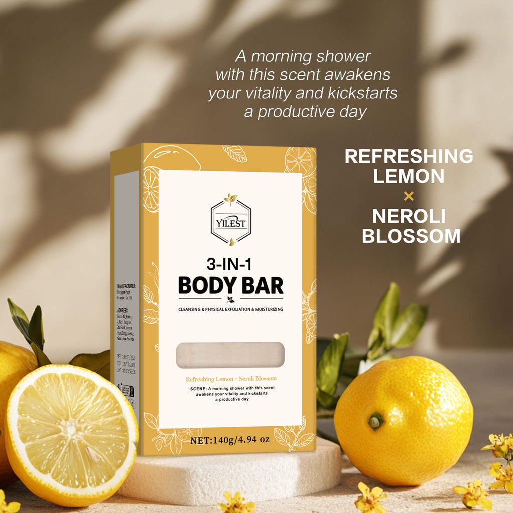 3-in-1 Men's Body Bar Soap Set for Summer – 2 PCS Exfoliating & Moisturizing Bar with Shea Butter & Oatmeal – Long-Lasting Fragrance – Sandalwood + Citrus Scents (2PCS Sandalwood + Citrus Scents)