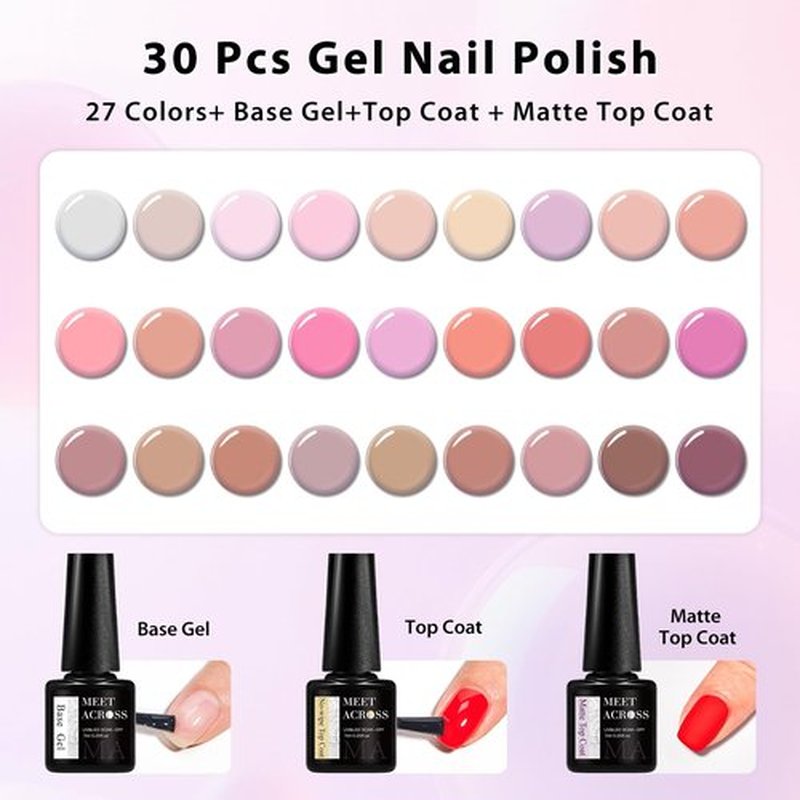 MEET ACROSS 27PCS Gel Nail Polish Set,27 Colors Gel Nail Kit Art Design Soak Off UV LED,Nail Art Design Gifts for Women