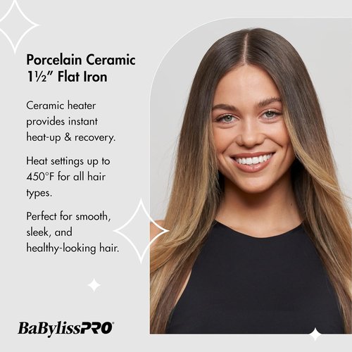 BaBylissPRO Porcelain Flat Iron - Professional Hair Straightener for All Hair Types | Salon Quality Results
