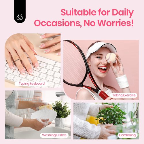 Beetles Press On Nails Almond Medium: 60pcs French Tip Press On Nails in 16 Sizes, White French Tips Pink Fake Nails with Nail Glue, Quick & Easy Nail Salon Manicure Gift for Women Her