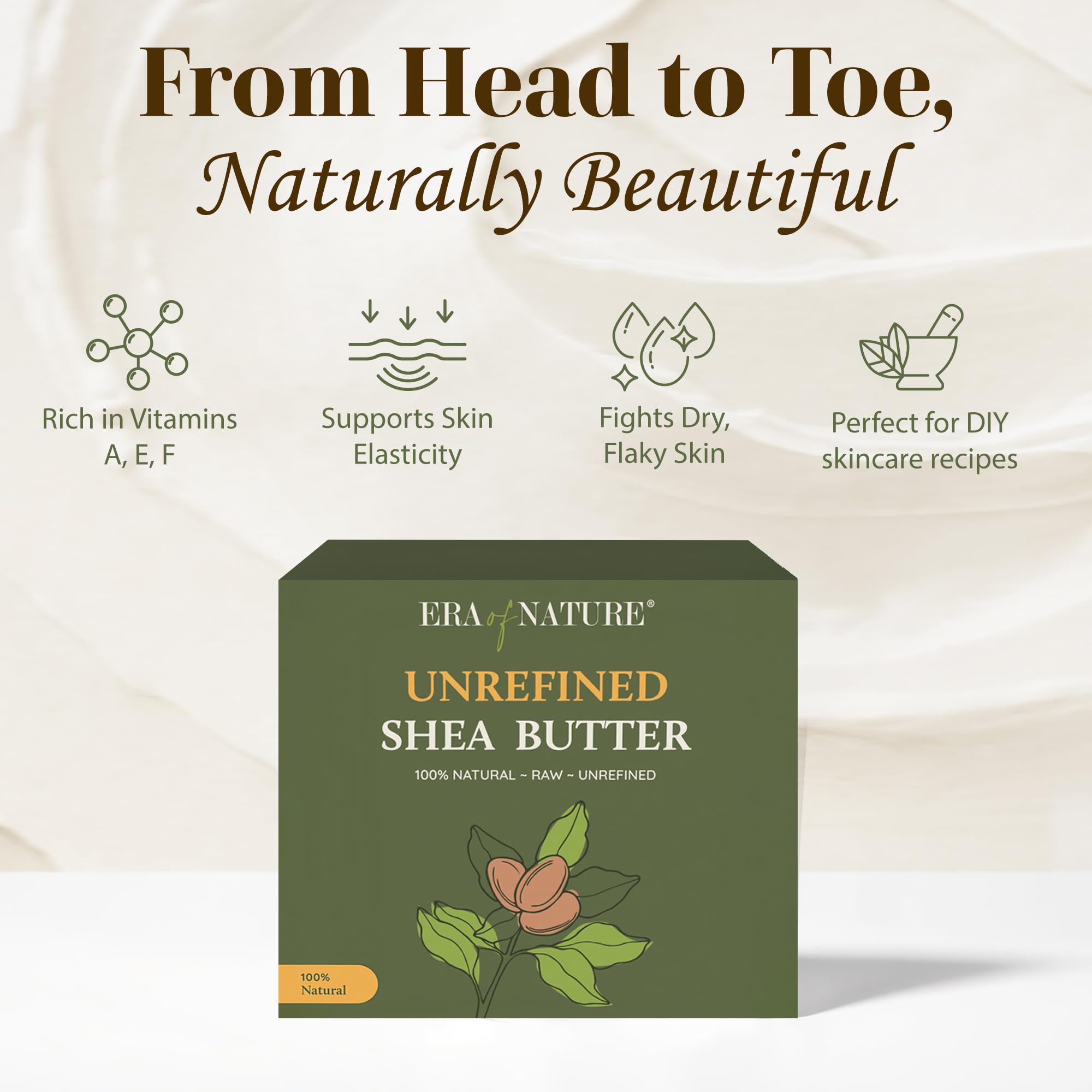 era of nature Organic Unrefined Raw African Ivory White Shea Butter 32oz - Moisturizing Raw Shea Butter Bar for Skin & Hair, DIY Lip Balm Base, Cream, Soap & Lotion Making Supplies Kit, Skincare