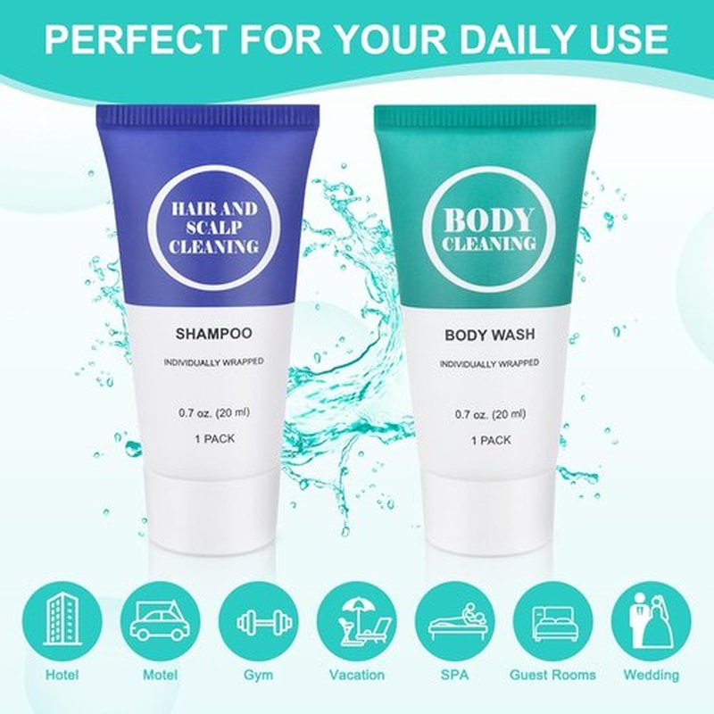Skiennix Travel Size Shampoo & Body Wash Set - Mini Toiletries for Men & Women | 0.7 oz (60 Pack)