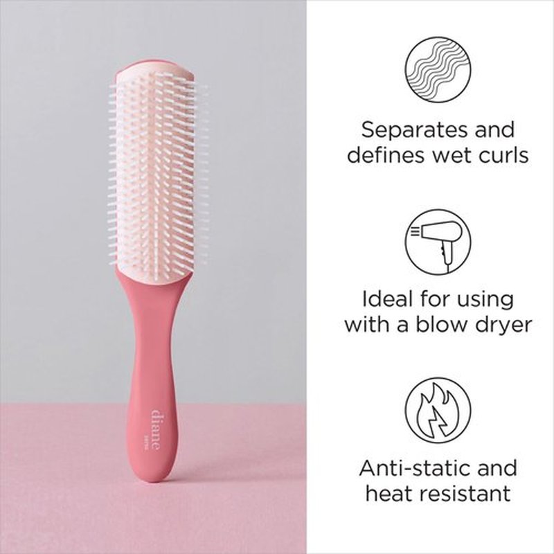 Diane Pro Nylon Pin Styling Hairbrush for Detangling, Separating, Shaping, and Defining Wet or Curly Hair, Heat-Resistant, Anti-Static, Hair Care Essential, Pink