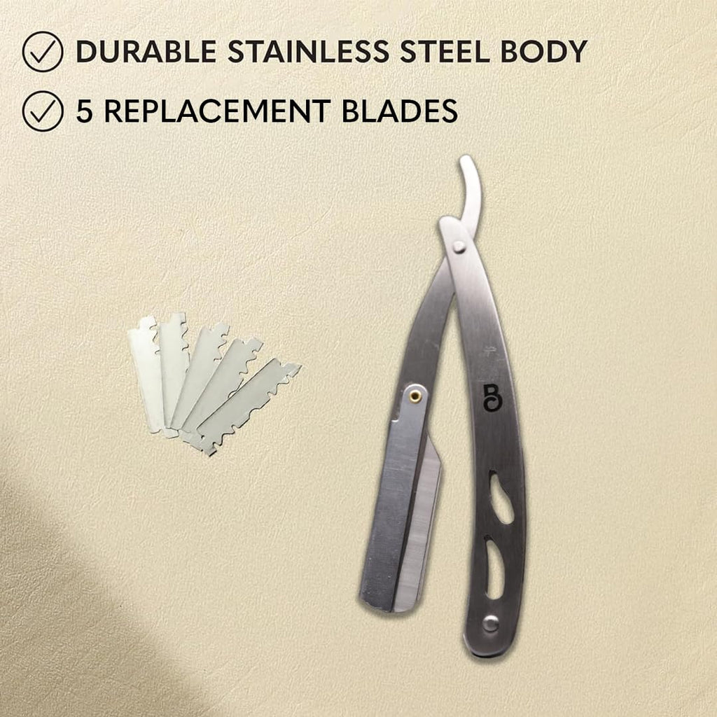 The Beard Club Straight Razor for Men - Navajas Para Barbero - Barber Straight Edge Razor Kit - Single Derby Blade Cutthroat With 5 Replaceable Stainless Steel Blades