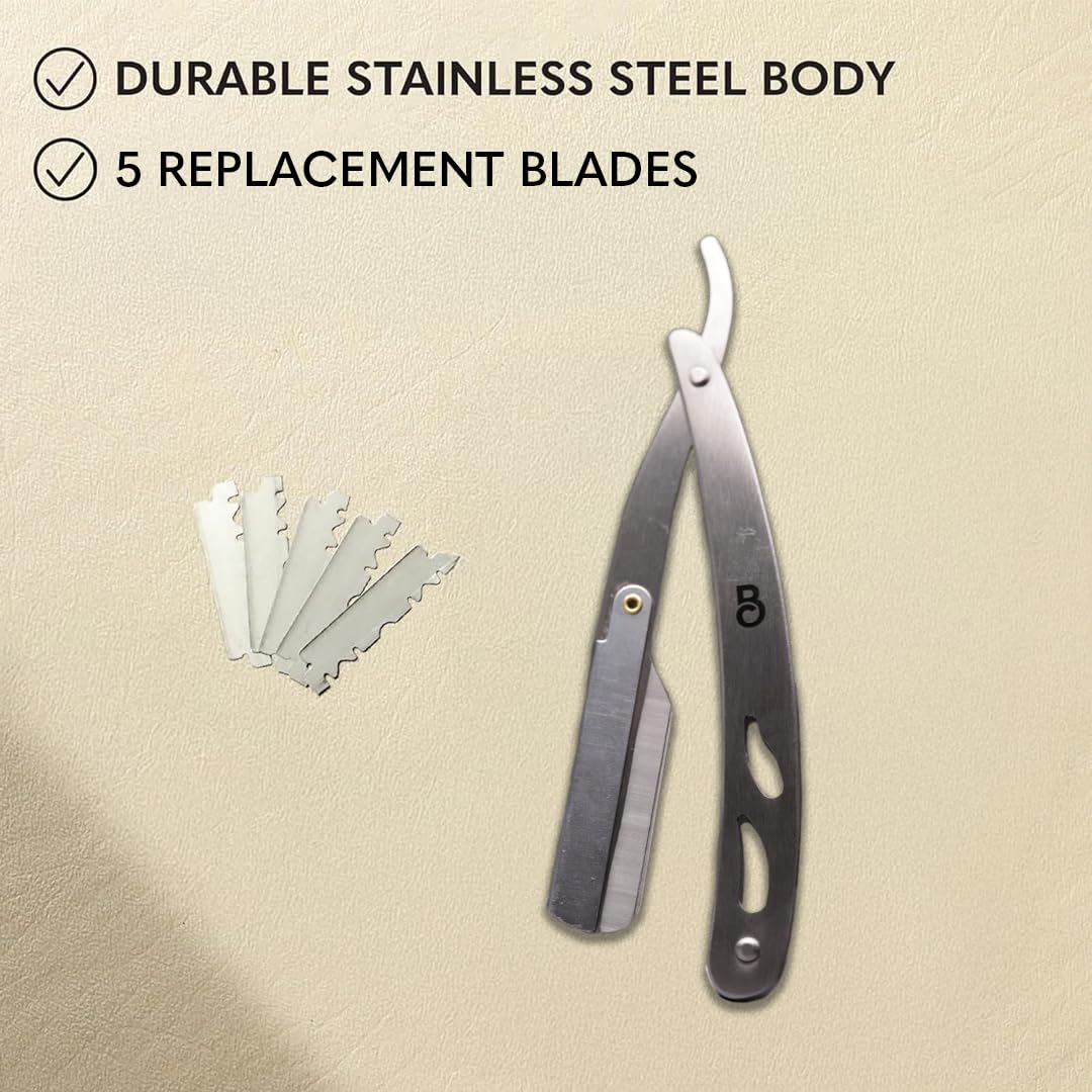 The Beard Club Straight Razor for Men - Navajas Para Barbero - Barber Straight Edge Razor Kit - Single Derby Blade Cutthroat With 5 Replaceable Stainless Steel Blades