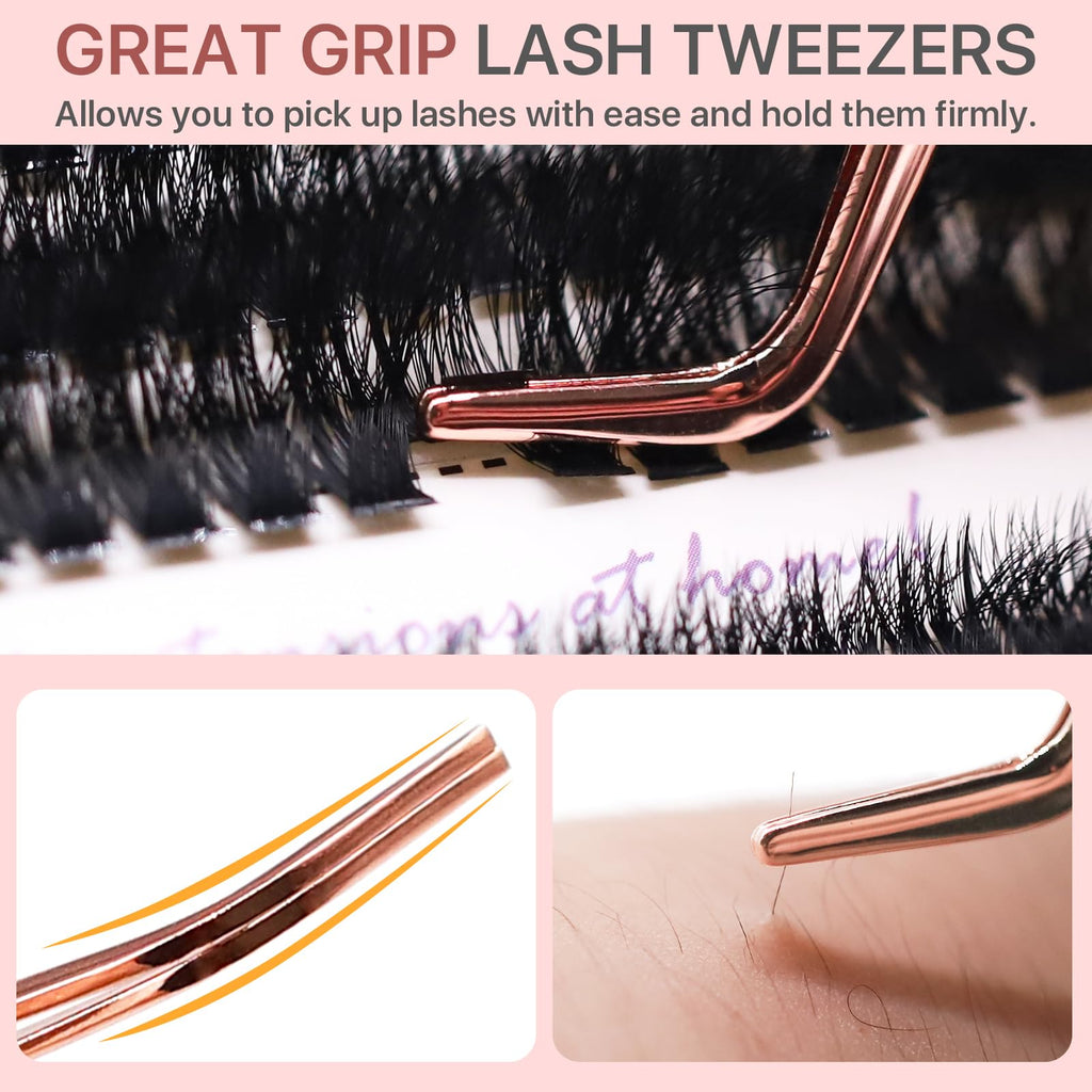 Vznffur Lash Applicator Tool with Comb, Curved Eyelash Tweezers for Precision Placement and Application, Stainless Steel Lash Tool for DIY Eyelash Extensions, Individual Clusters