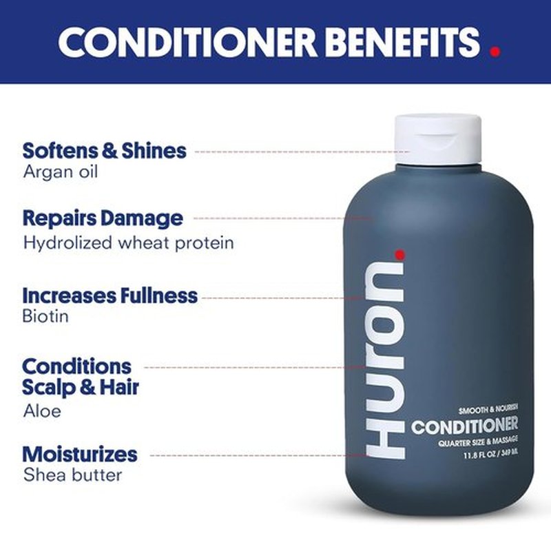 Huron Men’s Conditioner - Lightweight Hydrating Formula - Eliminates Frizz & Restores Shine - 11.8 Fl Oz