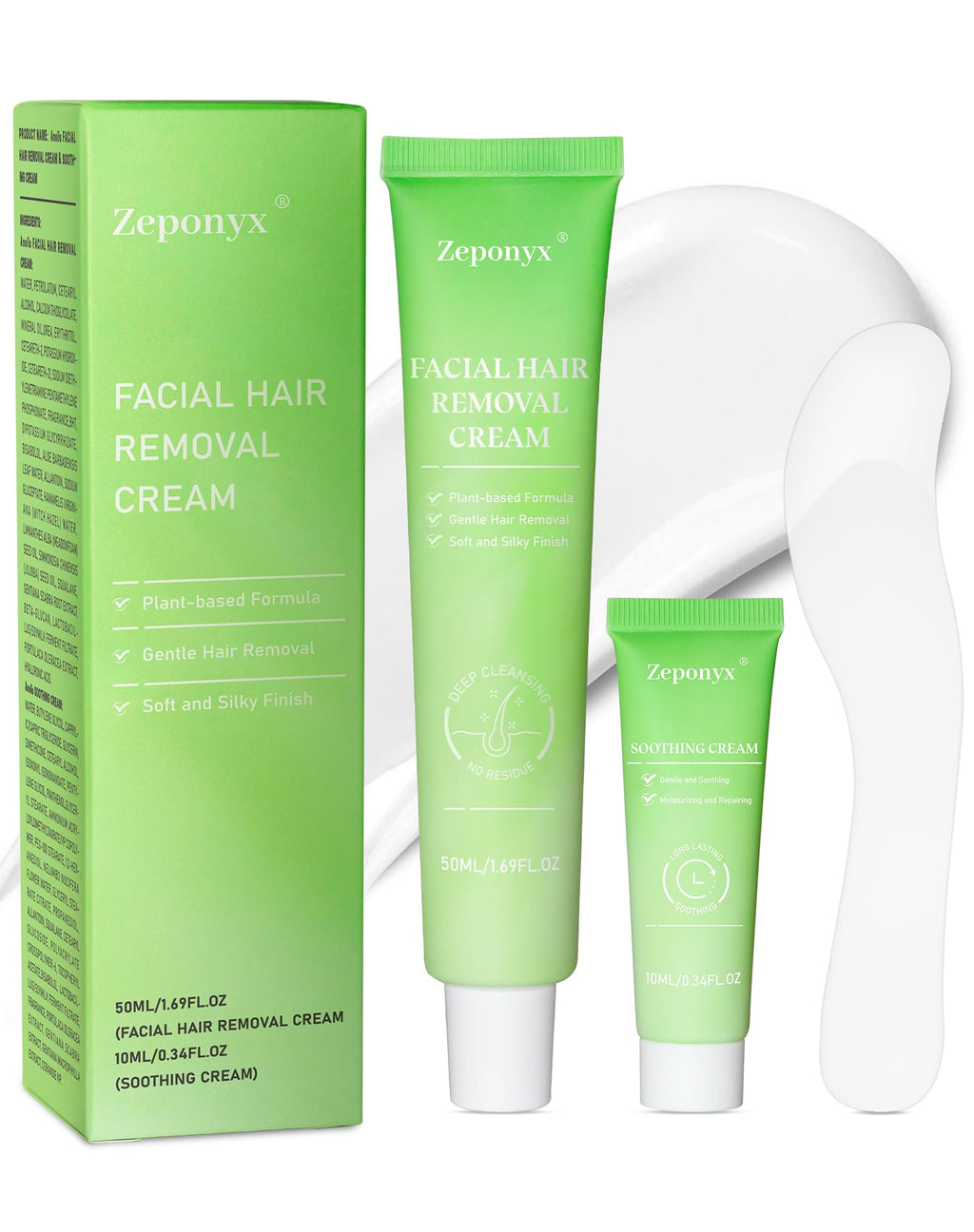 Facial Hair Removal for Women, 5-Minute Painless Face Hair Removal with Soothing Cream | At-Home Depilatory for Upper Lip, Chin & Sideburns | Sensitive Skin Friendly | Smooth Up to 7 Days, 2.03 Fl Oz