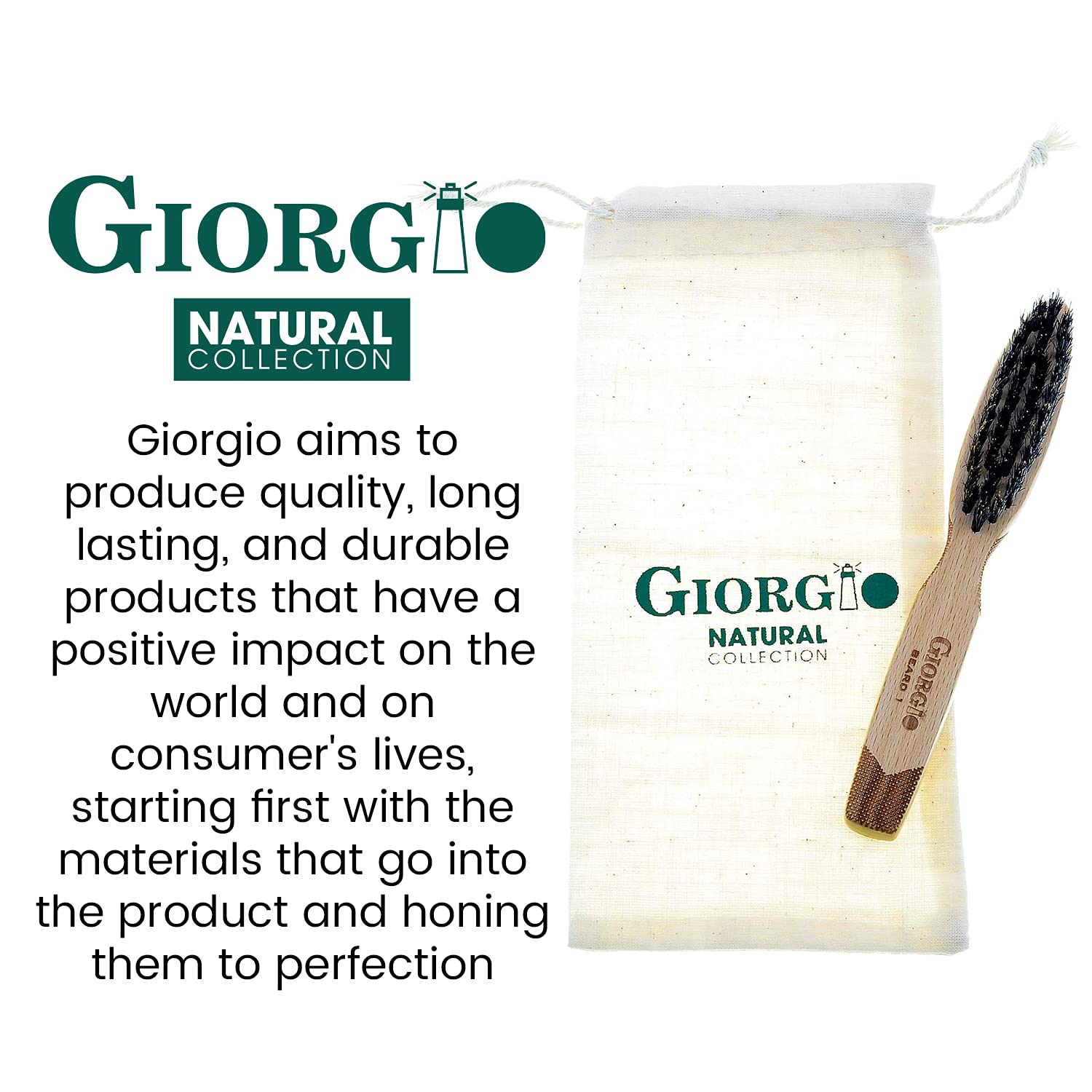 Giorgio GBRD1 Small Travel Men's Mustache and Beard Brush, Natural Boar Bristle for Flawless Shaping and Grooming. Ergonomic Grip Wood Handle. Dry or Wet, Distributes Oils and Balms to Soften Beard