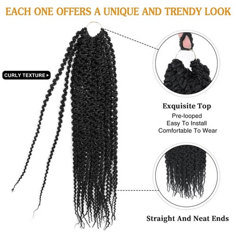 18Inch Curly Senegalese Twist Crochet Hair For Black Women - 7 Packs, 20 Strands/Pack Small Twist Crochet Braids Hair with Straight Ends, Synthetic Crochet Braids(1B,18 Inch)