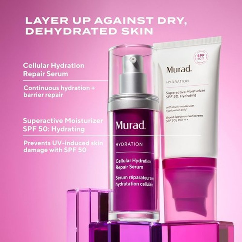 Murad Superactive Hydrating Moisturizer SPF 50 - Dewy Hydration Facial Suncreen Supercharged with Hyaluronic Acid For Plump and Bouncy Skin - 1.7FL Oz