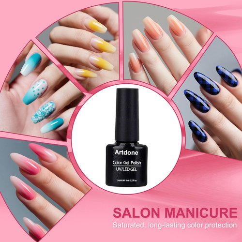 Artdone Gel Nail Polish Set Solid UV Gel 16 Bottles Set Include Top & Matte Top Coat and Base Coat White Pink Yellow Blue Red Colors For All Seasons Neutral Soak Off Manicure Kit For Nail Art