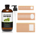 30Pcs Castor Oil Pack Wrap, Organic Cotton Castor Oil Patches and 8oz Organic Castor Oils Glass Bottle for Waist Knees Neck Belly Arms