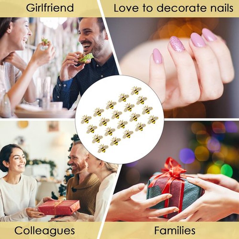 CAIRIAC Rhinestones Nail Charms Bulk Gold Bee Nail Art Rhinestones Charms for Acrylic Nails, Gel Nails, Short Nails 3D Nails Art Decoration Gift for Women (20Pcs)