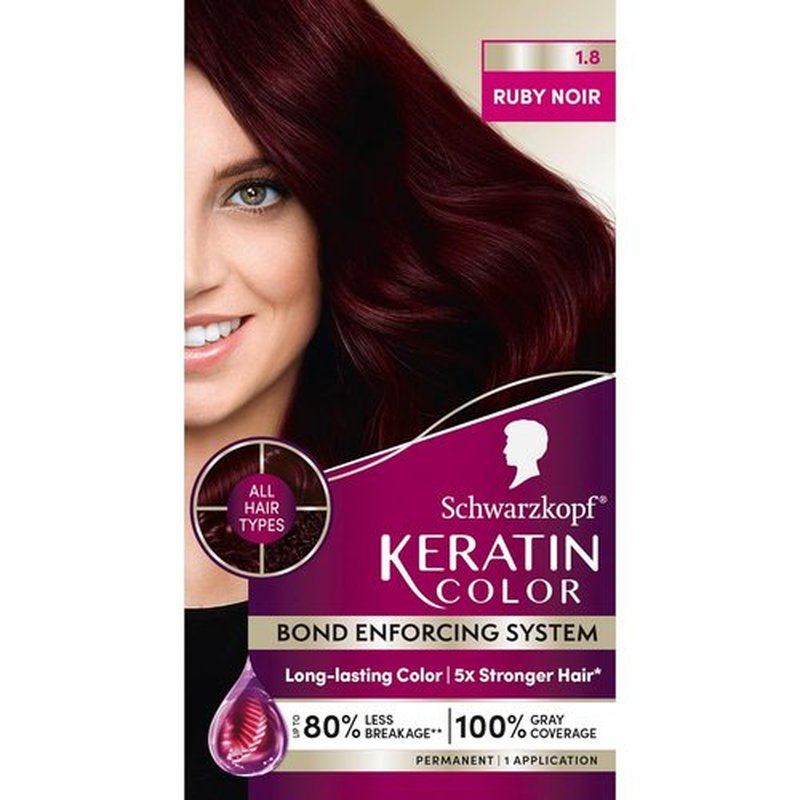 Schwarzkopf Keratin Hair Dye Cream - Ruby Noir 1.8 | Professional Quality Color & 100% Gray Coverage