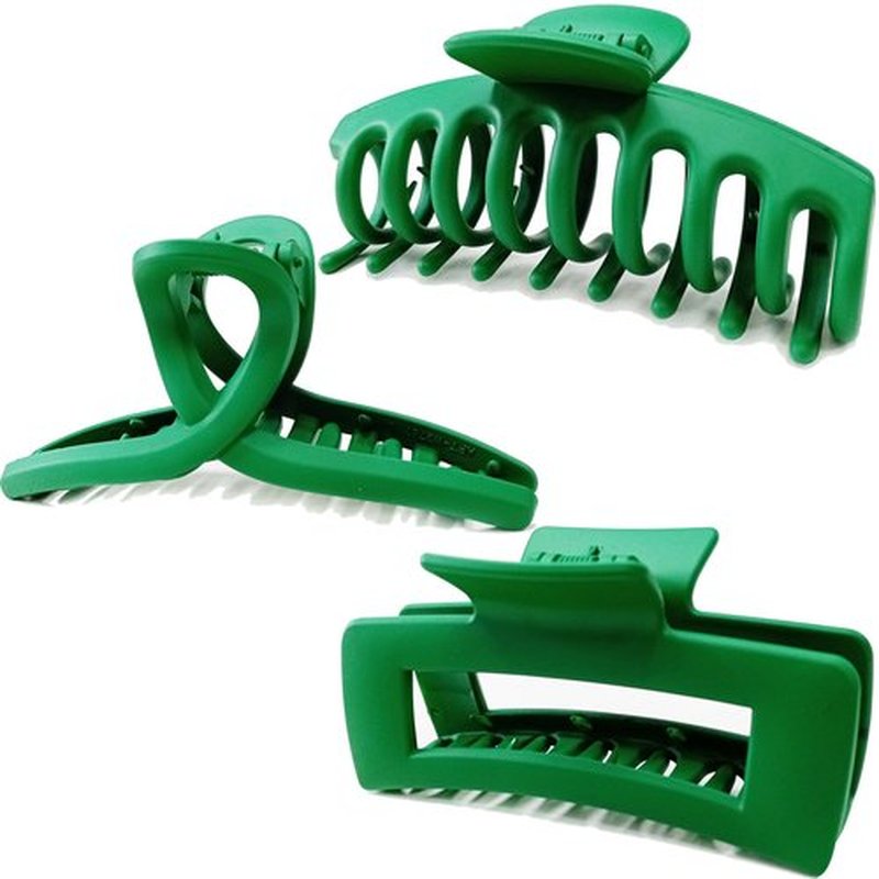 Kitiin Solid Green Large Hair Claw Clips for Thick/Fine/Thin Hair,Strong holding teeth interlocking Women Jaw Clips for Hair 3 Count In set hair clips for patrick's day (Green)