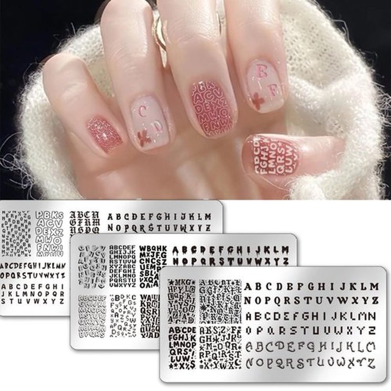 PH PandaHall 3pcs English Letter Nail Stamping Plates Alphabet Nails Image Plates Personalized Fonts Manicure Art Templates Graffiti Letter Nail Art Stencils for Women Nails Design DIY Printing
