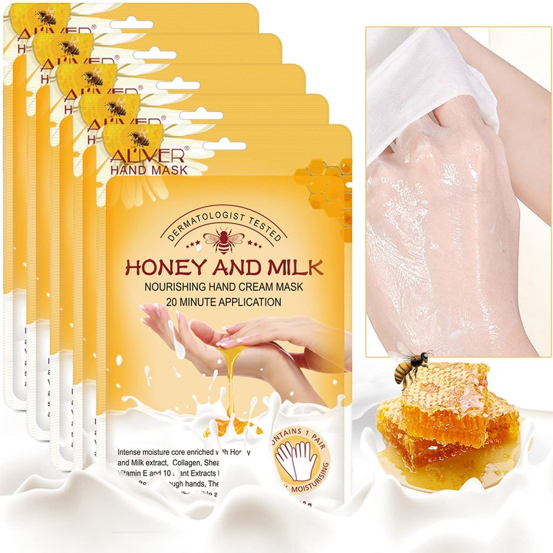 ZIXAOK 5 Pairs Hand Mask Gloves, Moisturizing & Repairing Treatment for Extra Dry & Rough Skin, Exfoliating Peeling Mask for Home Spa Care, Men & Women