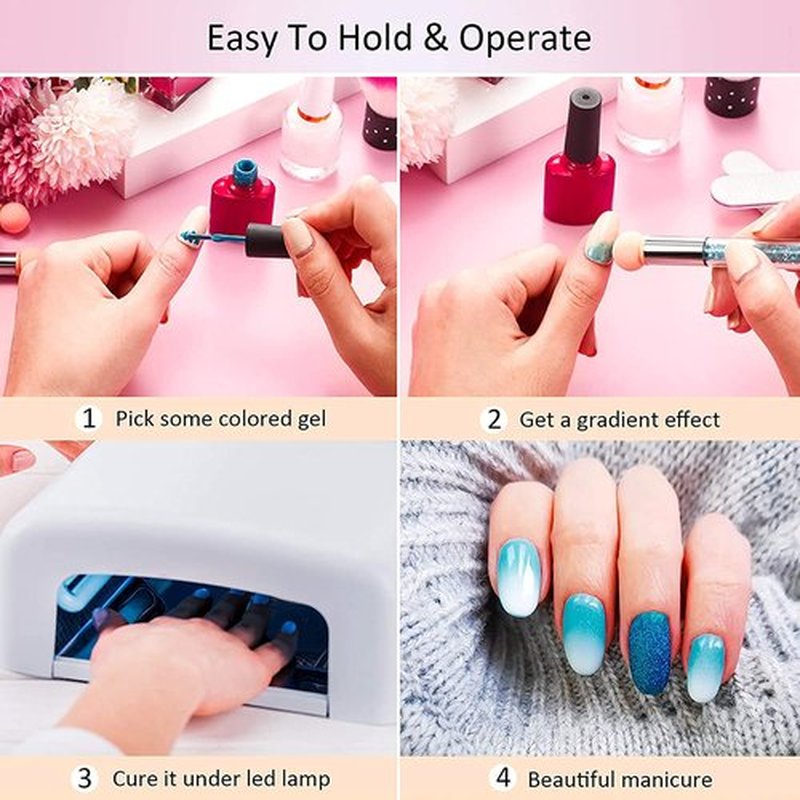SILPECWEE 5Pcs Ombre Nail Brush Acrylic Nail Brush Set Nail Gradient Brushes Double Head Nail Art Sponges Pen Nail Art Tools Manicure Accessories