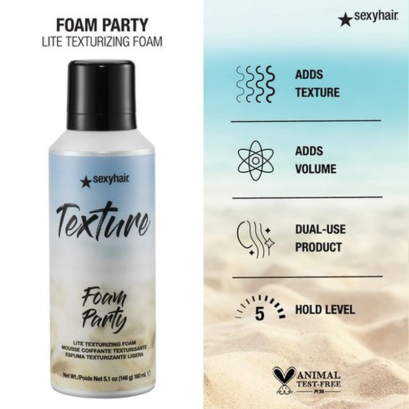 SexyHair Texture Foam - Party Lite Texturizing Foam for Volume & Hold, 5.2 Oz