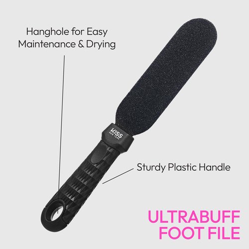 Kiss New York QuickBuff Foot File – Callus Remover for Feet, Spa Pedicure Quality, Dead Skin Removal, Emery Foot Heel Scrubber, Water and Rust Proof, Wet & Dry (Stainless Steel, Double-Sided)
