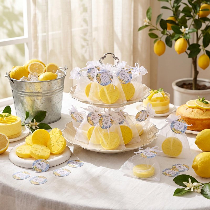 Leelosp 25 Sets Lemon Soap Party Favors Lemon Slices Shaped Soap with Greeting Tags and Bags Thank You for Celebrating with Us Guests Gifts for Wedding Bridal Party Baby Shower Baby Shower Favors