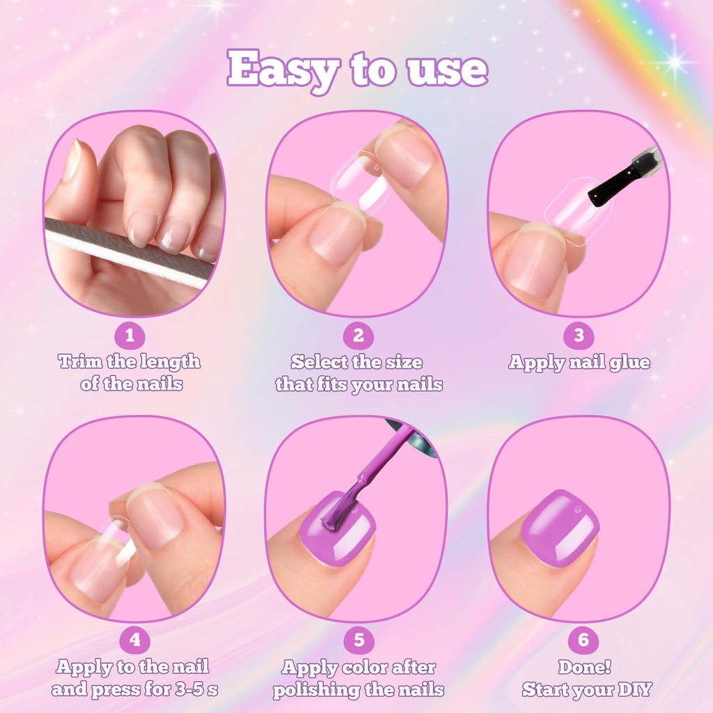 krofaue Short Suqare Kids False Nails - Full Cover Press on Nails for Girls